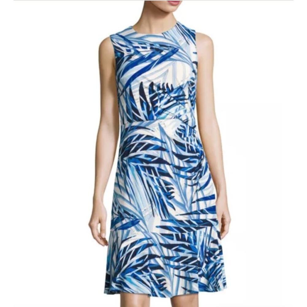 Eliza J Palm Print Tropical Dress